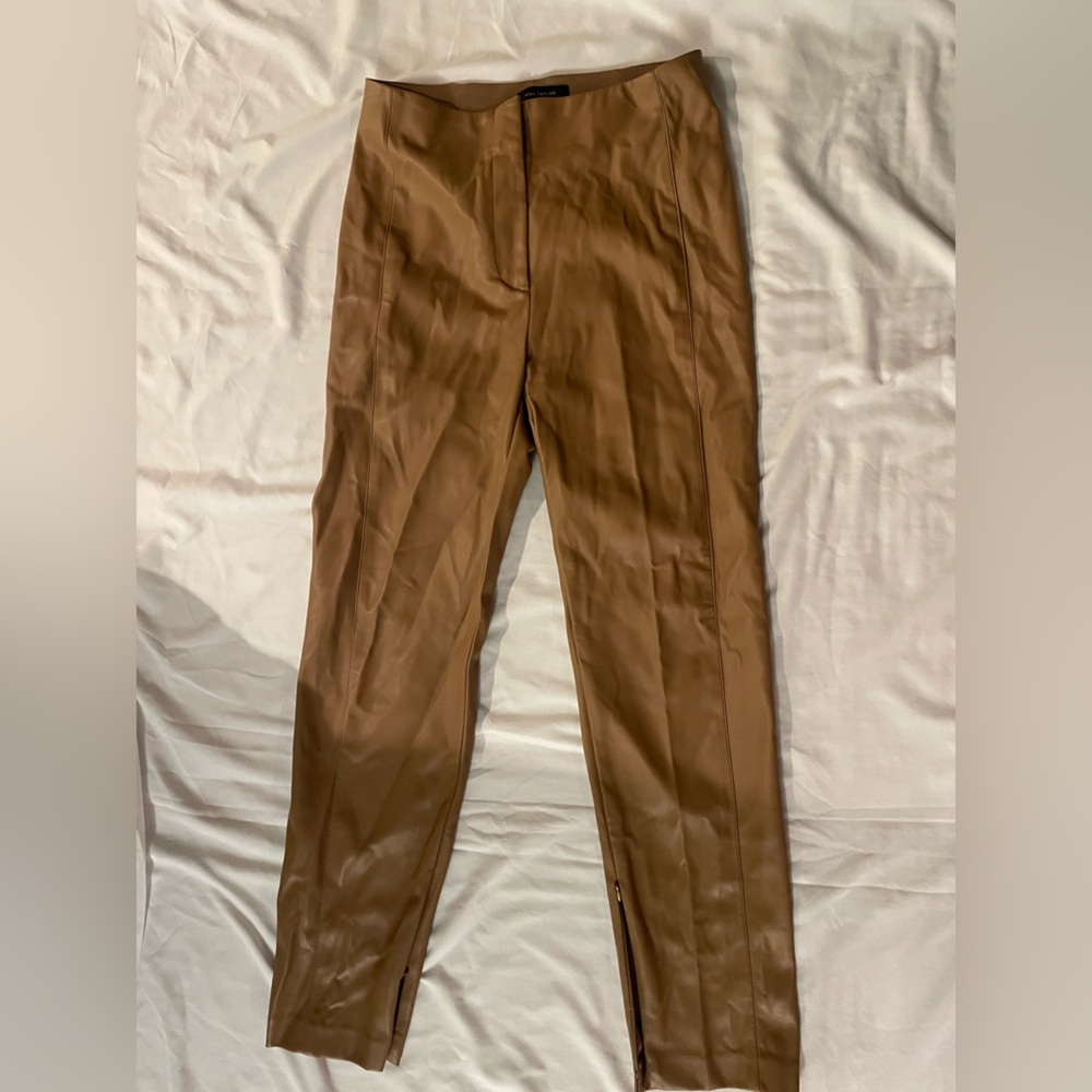 Anne Taylor Tan Faux Leather Pants – Sleek & Modern